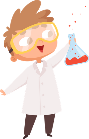 Little scientist holding flask  Illustration
