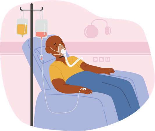 Little sleeping child cancer patient receiving chemo therapy in hospital  Illustration