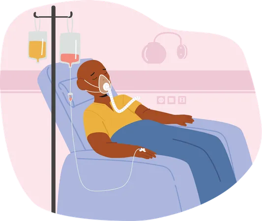 Little sleeping child cancer patient receiving chemo therapy in hospital  Illustration