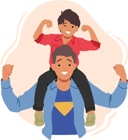 Little Son Perched On Dads Shoulders Enjoying The View From Above Father Son Bonding Height Advantage And A Sense Of Adventure Loving Family Characters Fun Cartoon People Vector Illustration Illustration