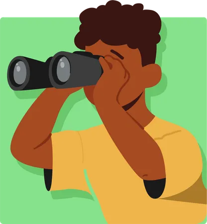 Little spy looking through binoculars  Illustration