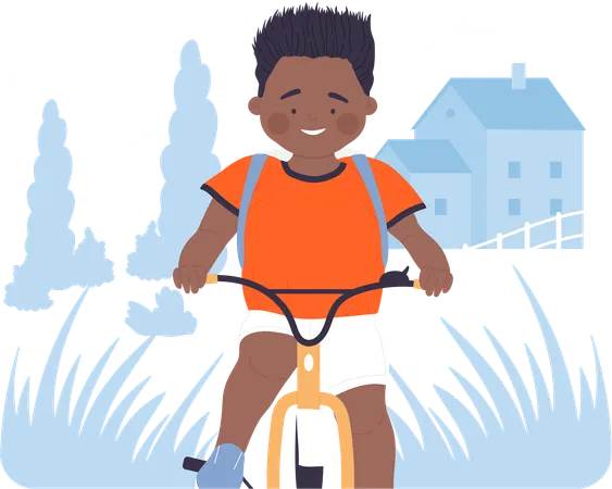 Little student On Bicycle  Illustration