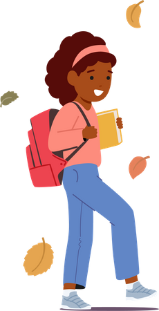 Little Student Walks While Carrying Book  Illustration