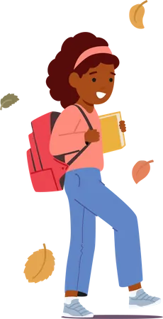 Student Child Walks While Carrying A Book Immersed In The Joy Of Reading And Discovering New Worlds Through The Pages Little Black Girl Character Going To School Cartoon People Vector Illustration Illustration
