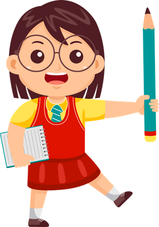 Little student with Book and Pencil  Illustration