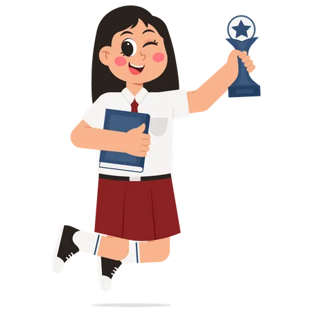 Little Student With Trophy  Illustration