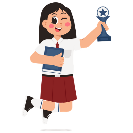 Little Student With Trophy  Illustration