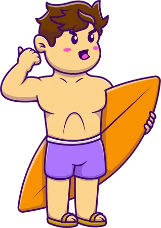 Little surfing boy  Illustration