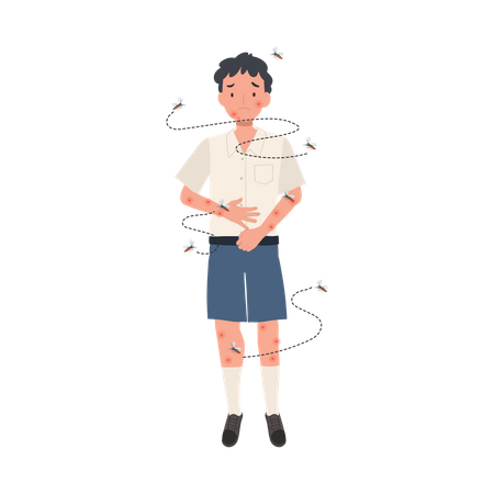 Little thai student with Mosquito Bites Scratching Itchy Skin  イラスト