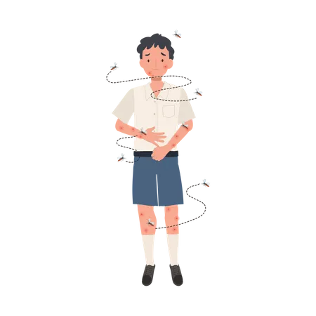 Little thai student with Mosquito Bites Scratching Itchy Skin  Illustration