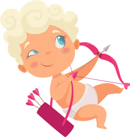 Little valentine cupid aiming arrow  Illustration