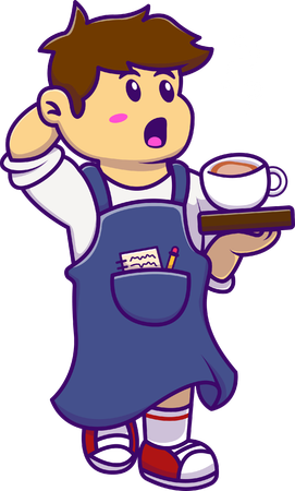 Little waitress holding coffee cup  イラスト
