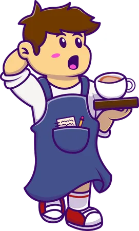 Little waitress holding coffee cup  イラスト