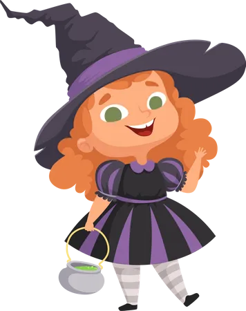 Little Witch Holding Broomstick Illustration
