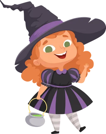 Little Witch Holding Broomstick  Illustration