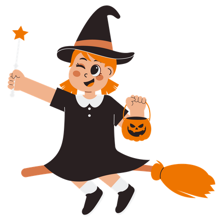 Little Witch Holding Magic Wand  イラスト