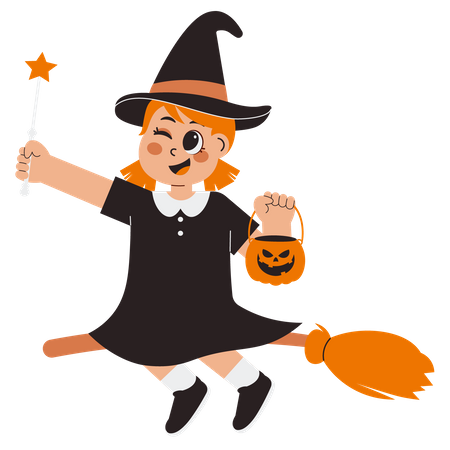 Little Witch Holding Magic Wand  Illustration