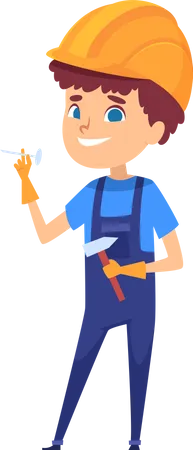 Little Worker handyman with hammer and nail  Illustration