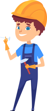 Little Worker handyman with hammer and nail  Illustration