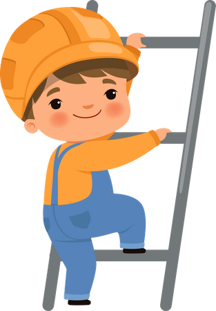Little worker on ladder  Illustration