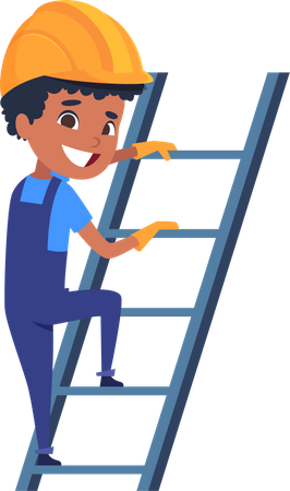 Little worker on ladder  Illustration