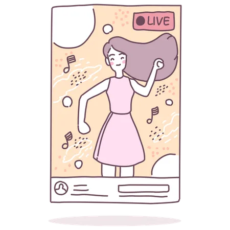 A Young Lady Conducts A Live Broadcast Via A Smartphone イラスト