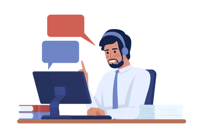 Live Chat Operator Semi Flat Color Vector Character Editable Figure Full Body Person On White Simple Cartoon Style Illustration For Web Graphic Design And Animation Sniglet Regular Font Used Illustration
