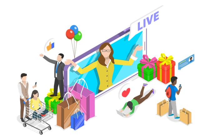 Live Commerce, E-commerce and Online Selling  Illustration