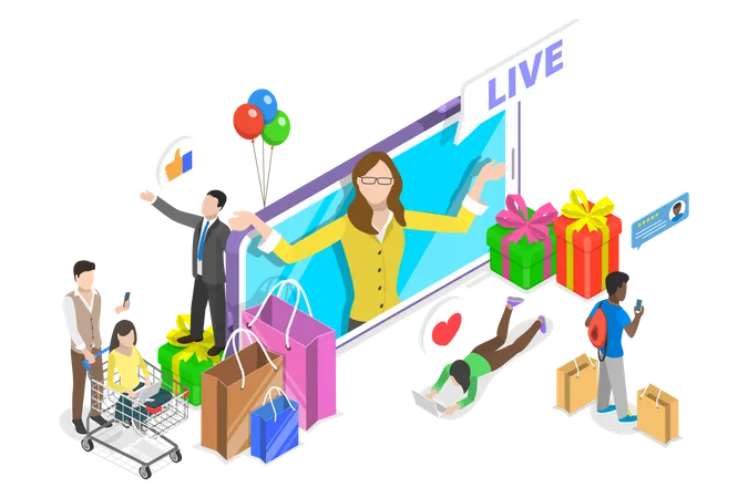 Live Commerce, E-commerce and Online Selling  Illustration