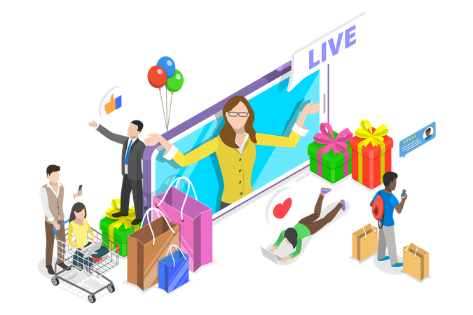 Live Commerce, E-commerce and Online Selling  Illustration