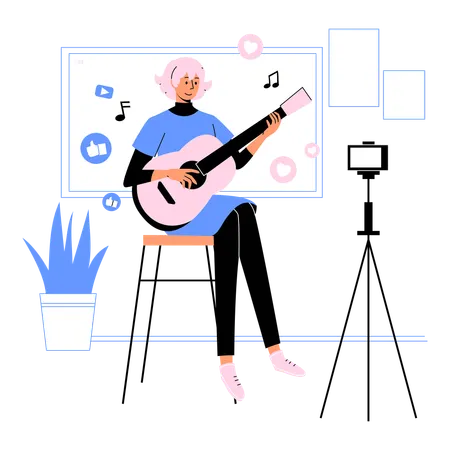 Live Guitar Performance Streaming Online  Illustration