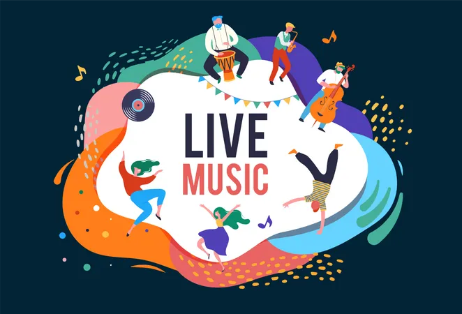 Summer Fest Concept Of Live Music Festival Jazz And Rock Food Street Fair Family Fair Event Poster And Banner People Dance And Play Music Vector Design And Illustration Illustration