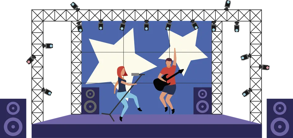 Live Rock Concert Flat Concept Vector Illustration Rock Band Performing On Stage Isolated 2 D Cartoon Characters On White For Web Design Outdoor Entertainment Musical Ensemble Creative Idea Illustration