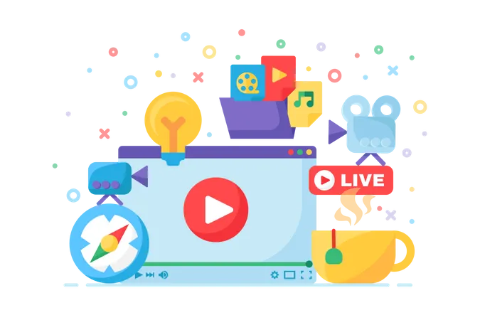 Live Stream Idea Producing Concept Icon Online Broadcast On Laptop Screen Semi Flat Illustration Modern Cover Channel Design Social Multimedia Podcast Vector Isolated Color Drawing Illustration