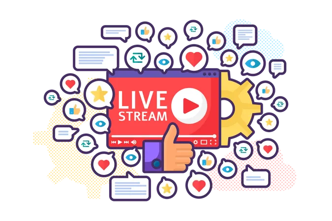 Live Stream Launch Concept Illustration Online Broadcast Idea Flat Icons Streaming Feedback Cartoon Badges Social Media Banner Vector Isolated Color Drawing Illustration