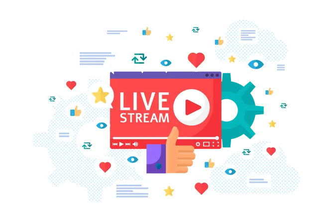 Live Stream Launch Concept Illustration Online Broadcast Idea Flat Icons Streaming Feedback Cartoon Badges Social Media Banner Vector Isolated Color Drawing Illustration