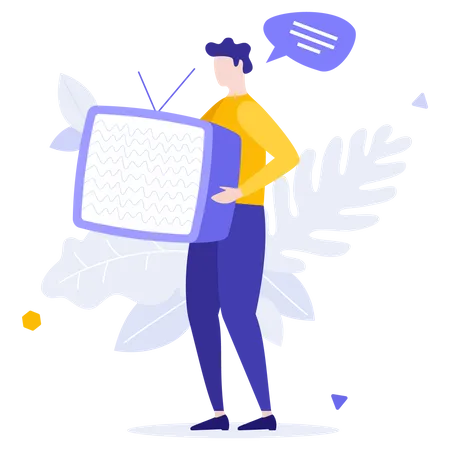 Person Holding Television Set Concept Of Live Streaming Channel Or Digital Technology Public TV Or Video Broadcasting Mass Media Modern Flat Colorful Vector Illustration For Poster Banner Illustration