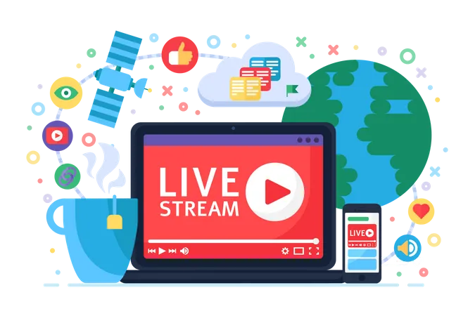 Live Stream Concept Icon Online Broadcast News Idea Semi Flat Illustration Button Play Modern Channel Design Vector Isolated Color Drawing Illustration