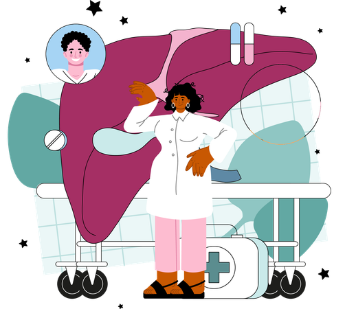 Liver examination and treatment procedure  Illustration