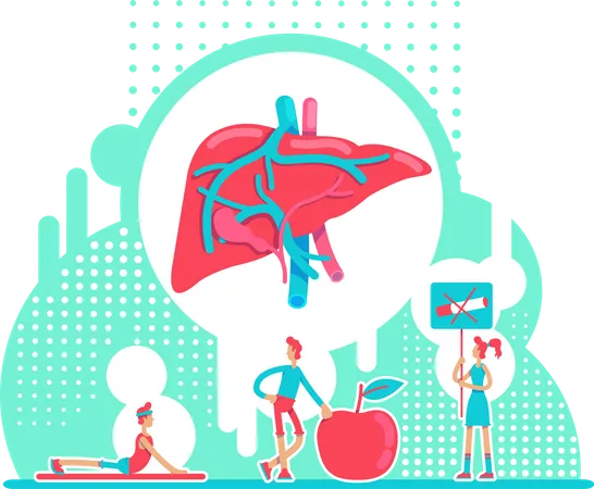 Liver Health Care Flat Concept Vector Illustration Avoid Bad Habit To Protect Internal Organ Healthy Lifestyle 2 D Cartoon Characters For Web Design Physical Wellness Creative Idea Illustration