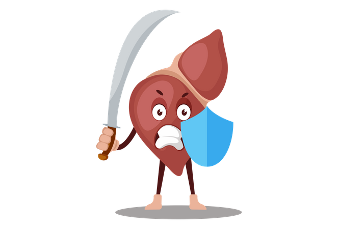 Liver is holding sward and shield in hand Illustration