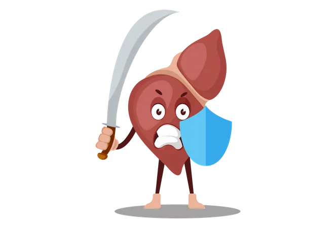 Liver is holding sward and shield in hand  Illustration