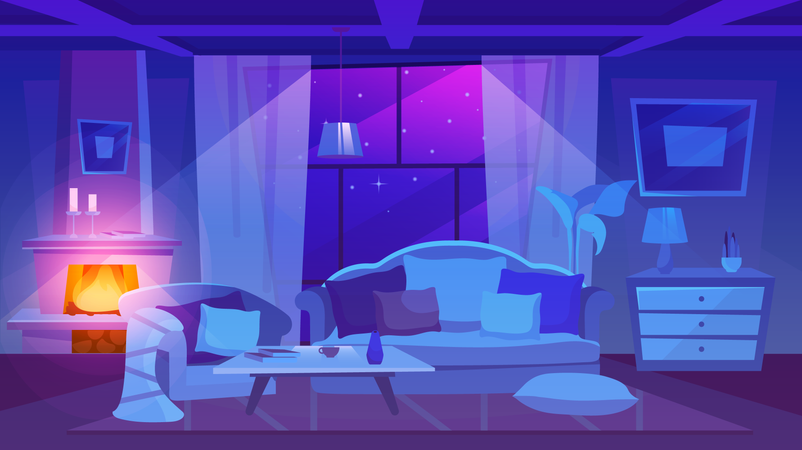 Living room furnishing night  Illustration