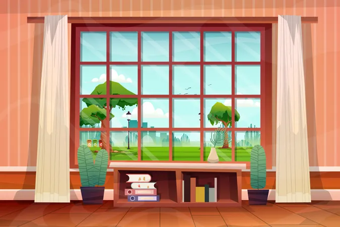 Living room window scene Illustration
