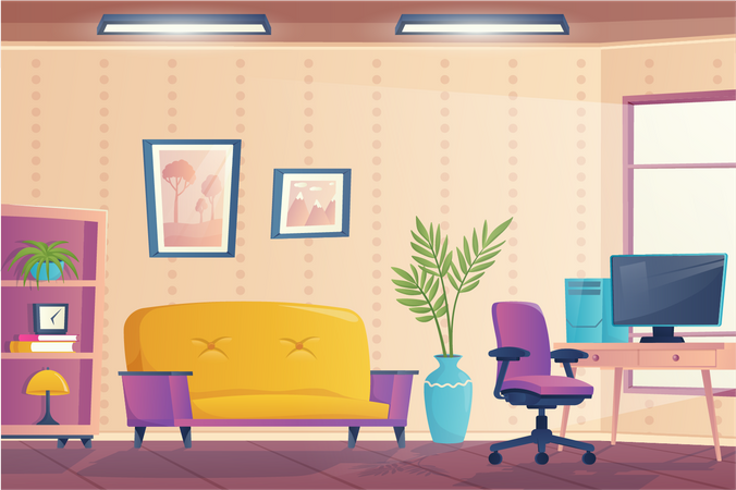 Living room with computer  일러스트레이션