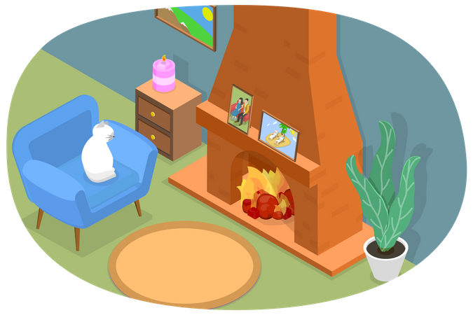 Living Room with Fireplace  Illustration