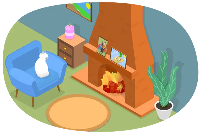 Living Room with Fireplace  Illustration