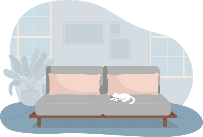 Living room with grey sofa Illustration