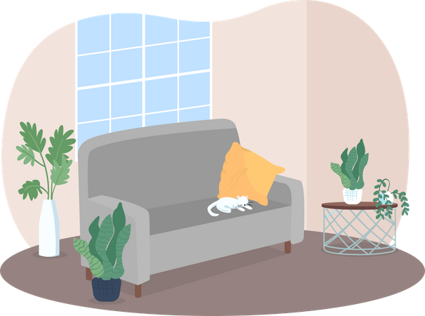 Living room with grey sofa  Illustration