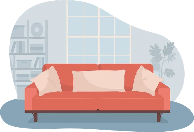 Living room with red sofa  Illustration